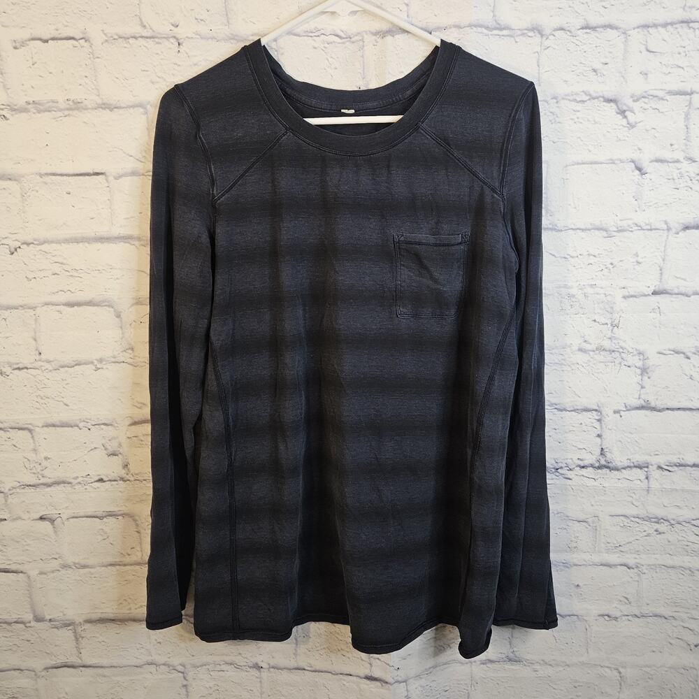 LULULEMON CREW NECK LONG SLEEVE CHEST POCKET PIMA COTTON STRIPE T-SHIRT M/L